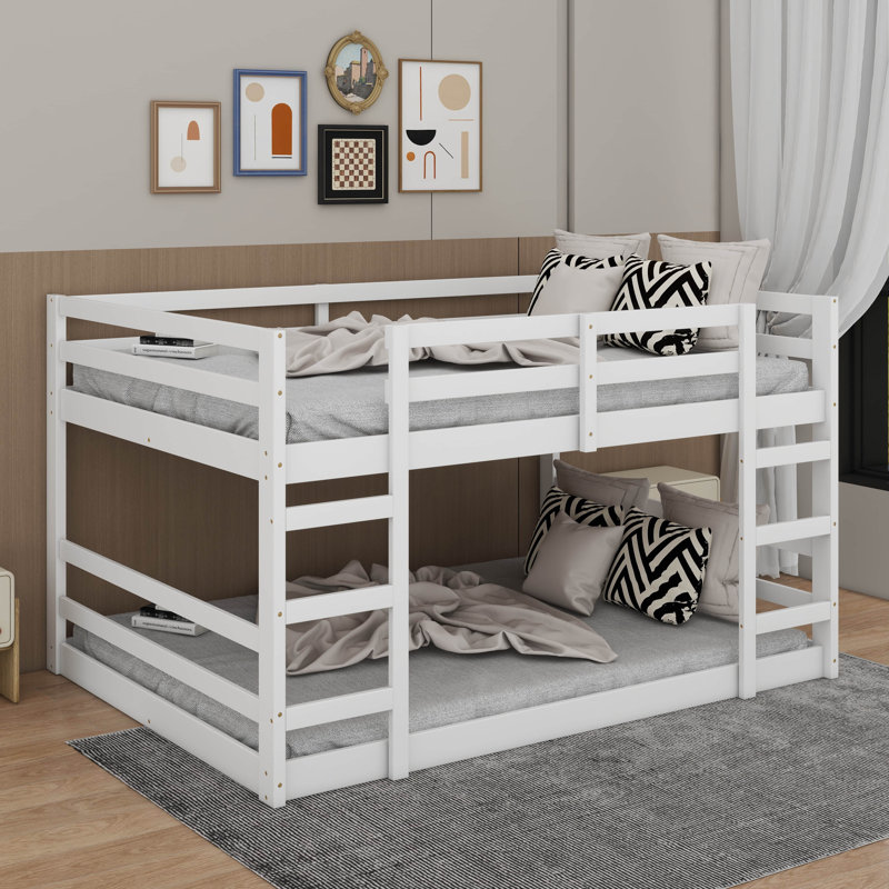 Full Over Full Bunk Bed With Ladder, White