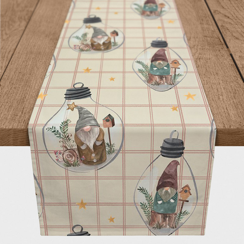Chemin de table crème et gris, 72 po x 16 po, Crème / rouge