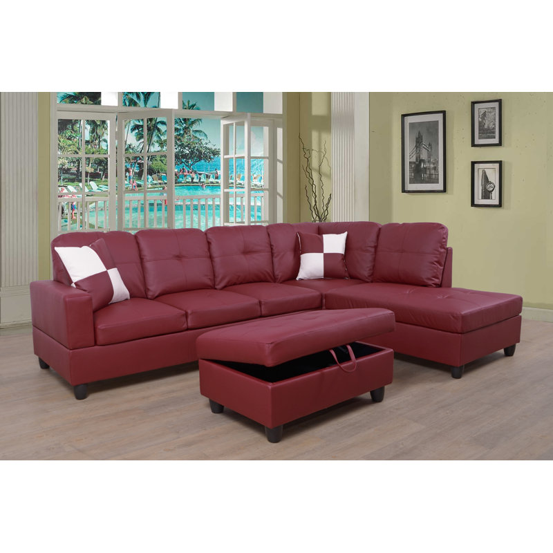 Upholstered Sectional, Right Hand Facing, Red