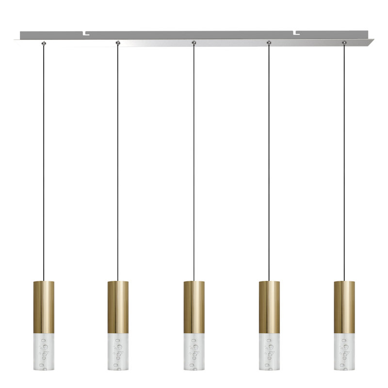 Luminaire suspendu linéaire à 5 lumières pour îlot de cuisine Rathi, Laiton