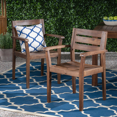 2 chaises de salle à manger en bois brun foncé pour la cour, la piscine, le jardin et l'extérieur 2