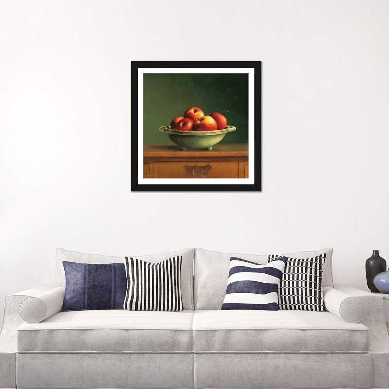 «Apples», reproduction sur toile, H 24 po x l 24 po x P 1 po, Papier d'art encadré noir, Blanc