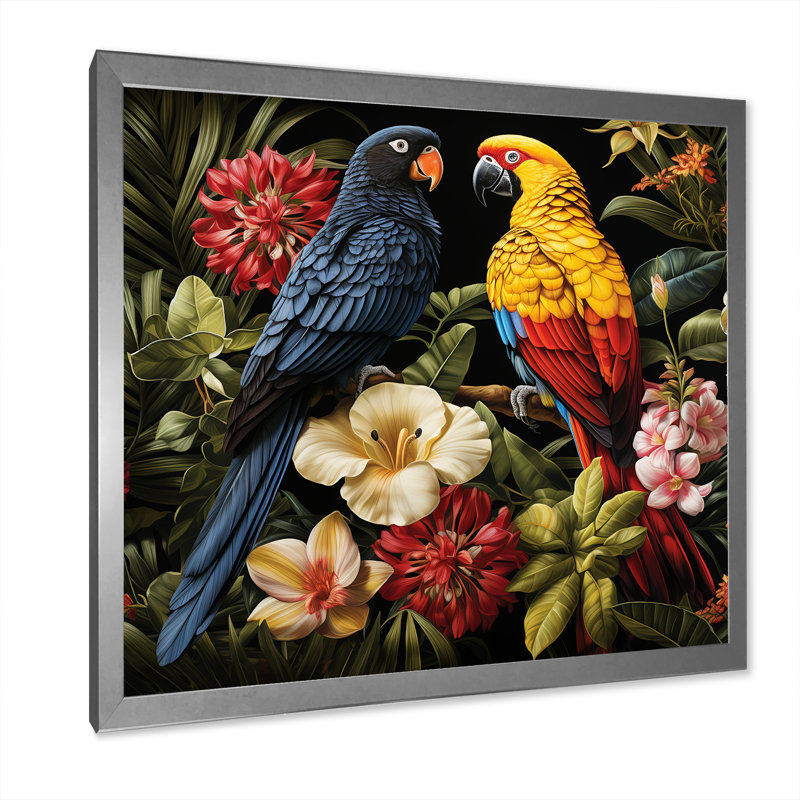 Perroquets tropicaux bleus - art mural perroquet, Argent, H 16 po x l 16 po