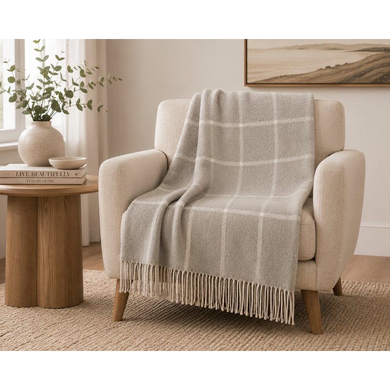 Windowpane Plaid Throw, 67" L x 50" W, Gray Windowpane Plaid