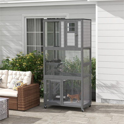 Niche pour chat en bois d'extérieur avec capacité de poids élevée PawHut 74 po Catio