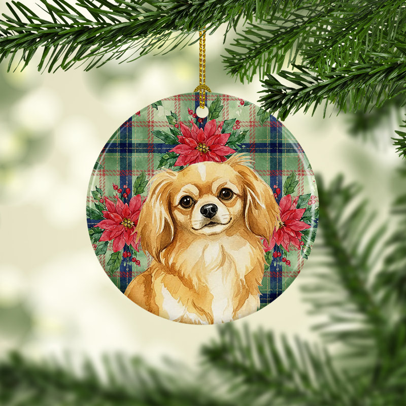 Ornement en céramique doré d'épagneul tibétain doré, Tibetan Spaniel Gold