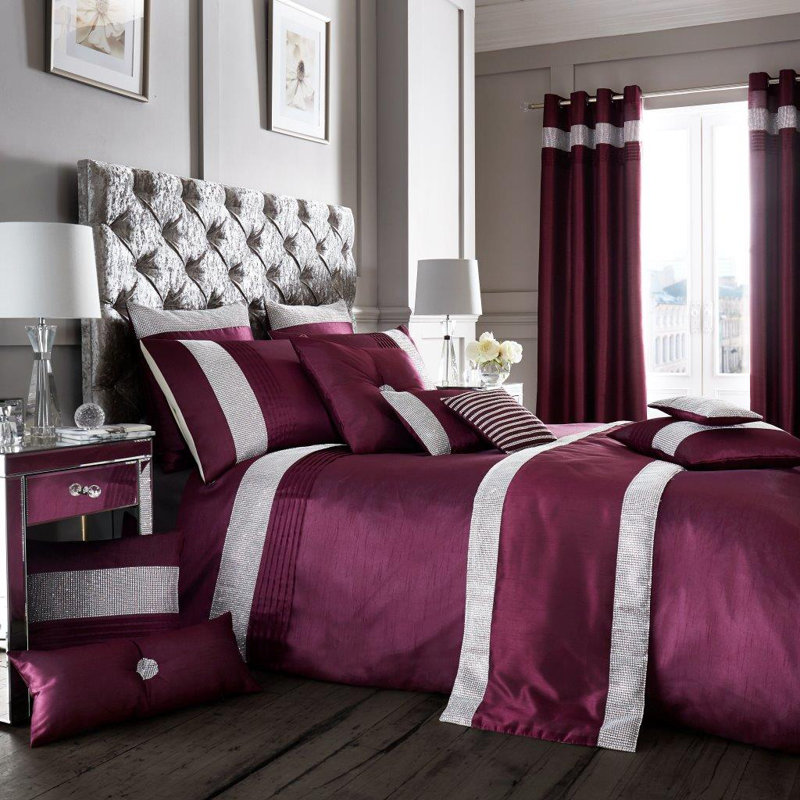 Mikonos Cotton Blend Solid Colour Duvet Cover Set with Pillowcases, Kingsize Duvet Cover + 2 Pillowcases, Dark Purple