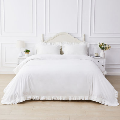 Double Ruffle Cotton Percale Duvet Set