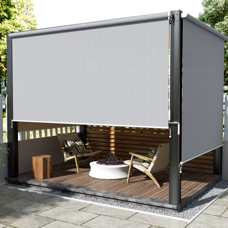 Store à enroulement semi-transparent d'extérieur, L 84 po x L 96 po, Gris