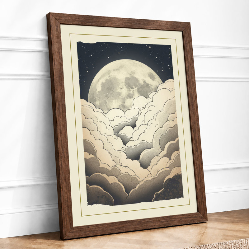 Moon Above Clouds Scandinavian - Print, Walnut, A3 - 42.0 x 29.7 cm