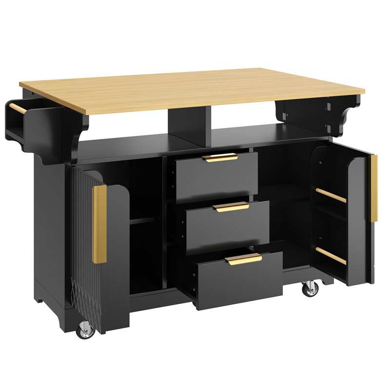 143 cm W Kitchen Island with, Black