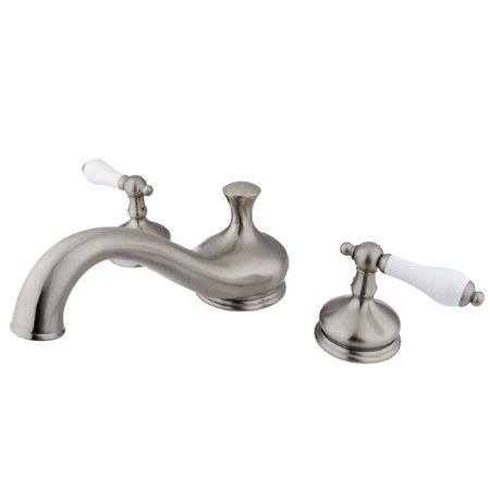 Double Handle Deck Mounted Roman Tub Faucet, Satin Nickel