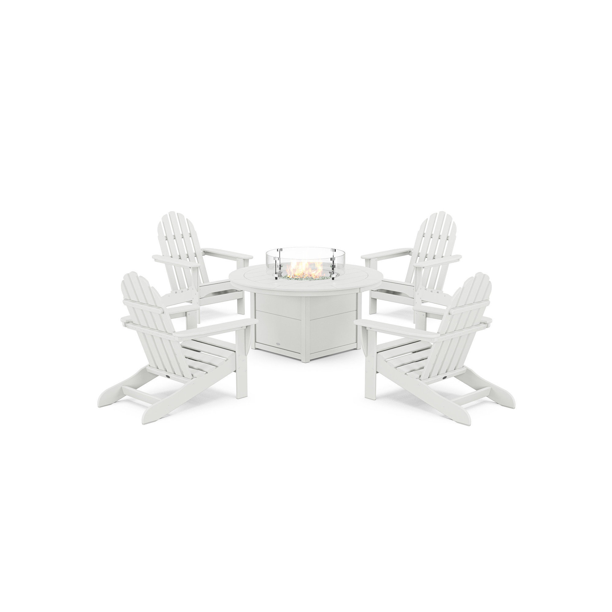 Classic Adirondack 5-Piece Conversation Set with Fire Pit Table, White