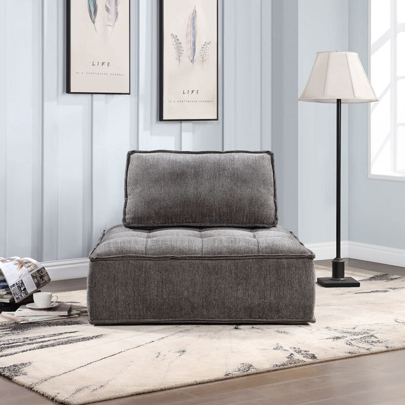 Modern Modular Sectional Single Sofa Couch Single Square Sofa Modern Armless Floor Sofa Couch Accent Armless Chair With Removable Back Cushion