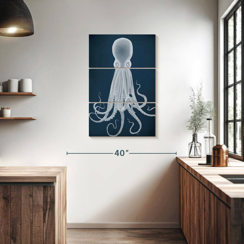 Pieuvre Brampt 8 - blanc sur bleu, H 38 po x l 24 po
