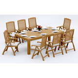 7 Pcs Grade-A Teak Wood Dining Set: 86" Canberra Rectangle Table And 6 Ashely Folding Reclining Arm Chairs #11AS1906