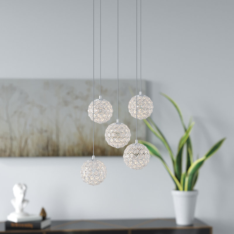 Luminaire suspendu sphère 5 lumières Tietjen, Chrome