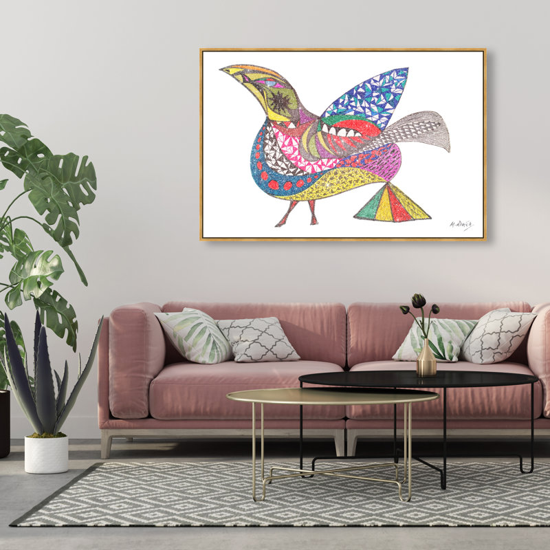 Manuel Roman - Bird Graphic Art Canvas, 31"H x 46"W, Gold Floater Frame