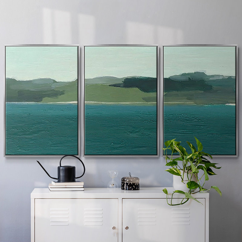 «Calming Lake View I», 3 pièces, H 36 po x l 75 po x P 2 po, Argent