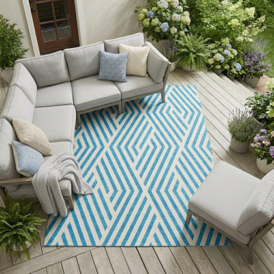 Tapis extérieur antidérapant 8 pi x 10 pi bleu sarcelle et blanc