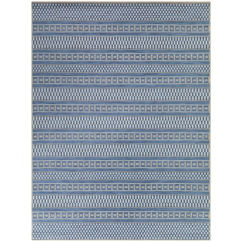 Tapis d'intérieur / extérieur de patio Sadie - bleu / blanc / gris, Rectangle 7 pi 10 po x 10 pi