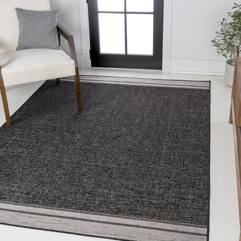 Tapis intérieur / extérieur noir / crème Alda, Rectangle 2 pi 11 po x 4 pi 11 po