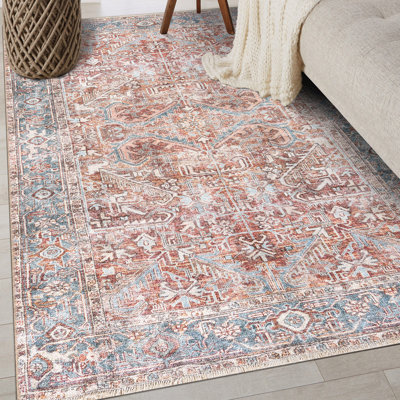 Kromer Medallion Machine Washable Red/Blue Area Rug