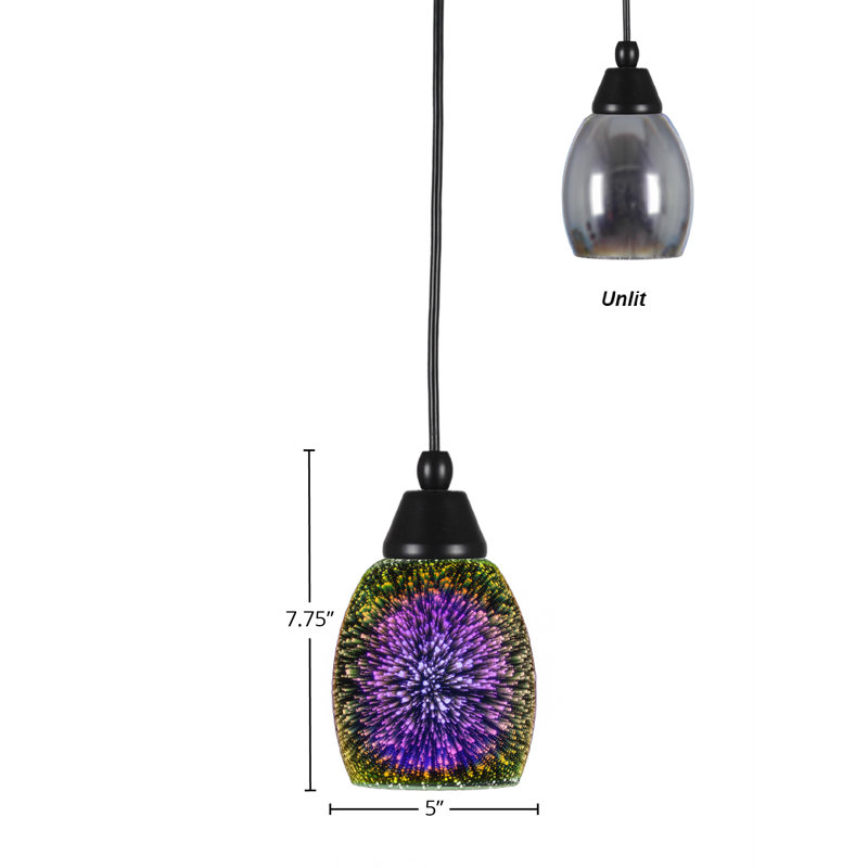 Cord Hung Mini Pendant Shown With 5" Silver Fire Glass, Silver, Chrome