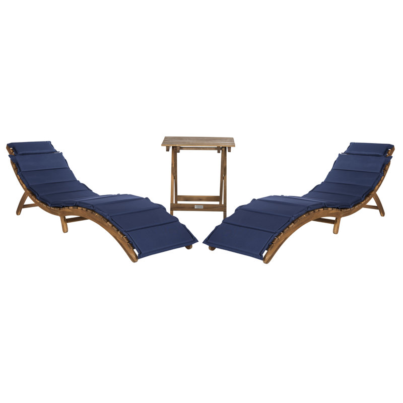 Alois Chaise Lounge Set with Cushion and Table, Natural/Navy