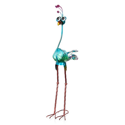 39"H Solar-Powered Metal/Glass Peacock with LED Lights