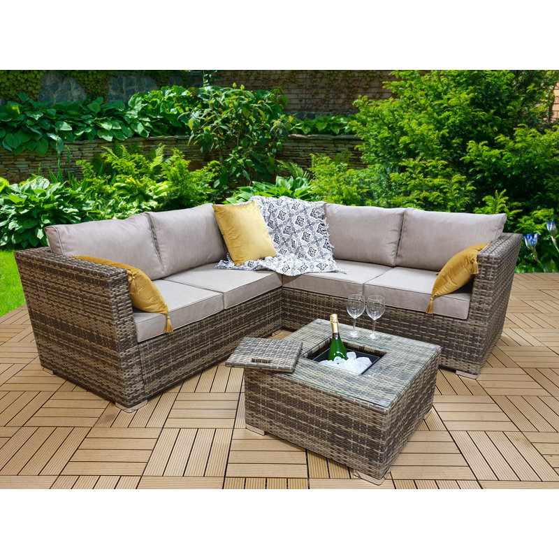 Mumbai 4 - Person Seating Group with Cushions, Beige, Beige
