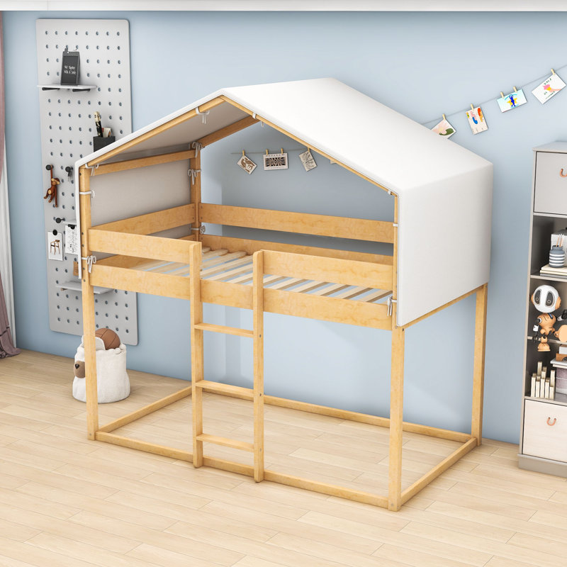 Deller Twin Over Twin Wood Bunk Bed with Tent, Natural