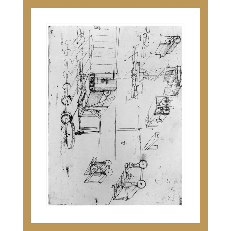 Dessins de machine suivants. 367r-b par Leonardo da Vinci - Impression sur toile, H 29,36 po x l 23,5 po
