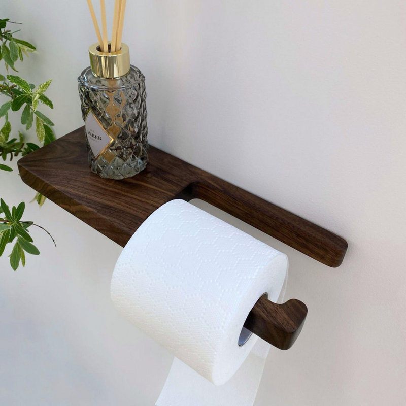 Porte-papier hygiénique moderne en noyer, porte-papier flottant en bois, porte-papier hygiénique unique