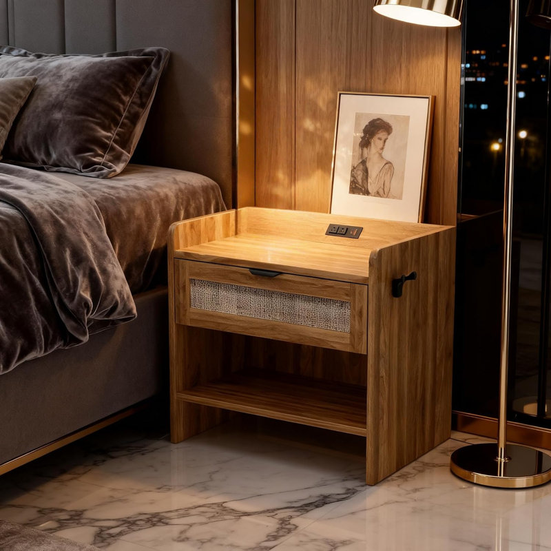59.9cm W Manufactured Wood Bedside Table, Brown