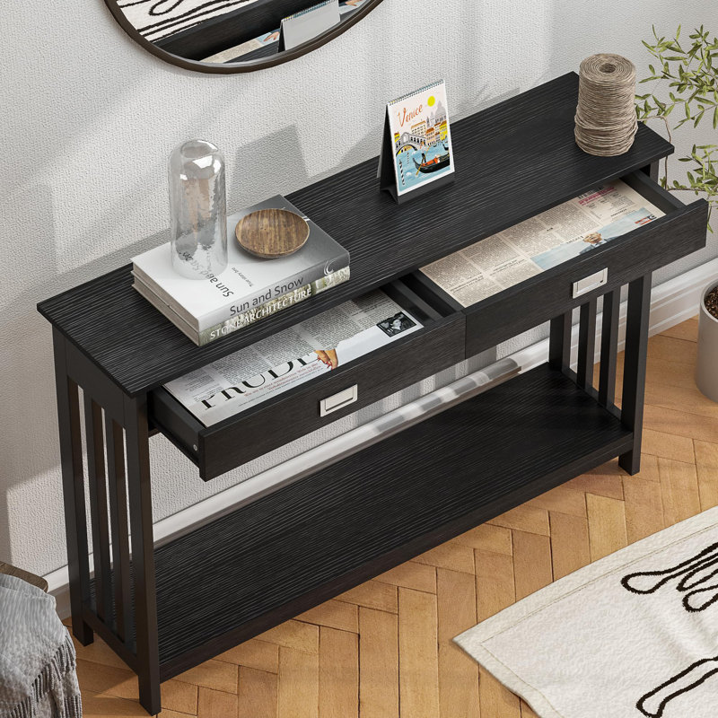 Black MDF Mission Style Entryway Table with Drawer and Shelf
