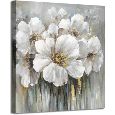 Art floral sur toile - Reproduction de fleurs abstraites et blanches