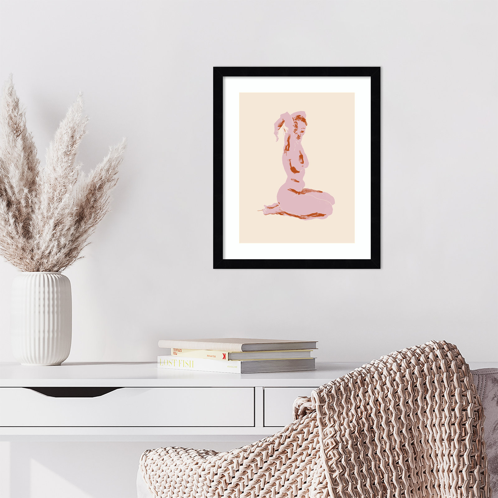 Nude With Arms Folded Over Her Head Print, 17" H x 14" W, Black