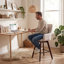Upholstered Bar Stool with Wooden Legs Modern Counter Stool with Back & Footrest Comfortable Kitchen Island Stool for Home Bar-117671166