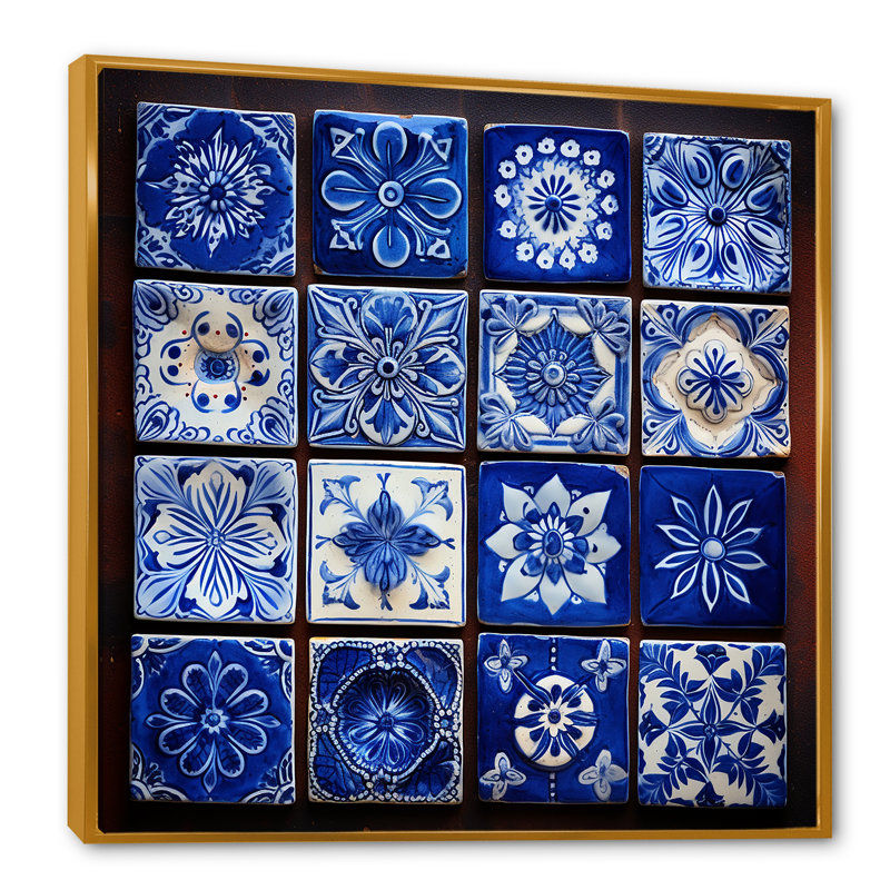 Boho Turkish Blue Tiles 3 - Boho Tiles, art mural, H 30 po x l 30 po, Or