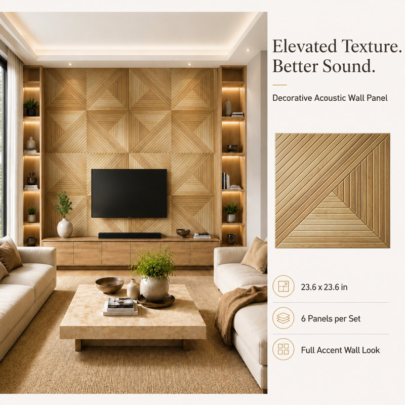 Panneau mural en bois 23,6 po - Motif géométrique 3D à peler et coller