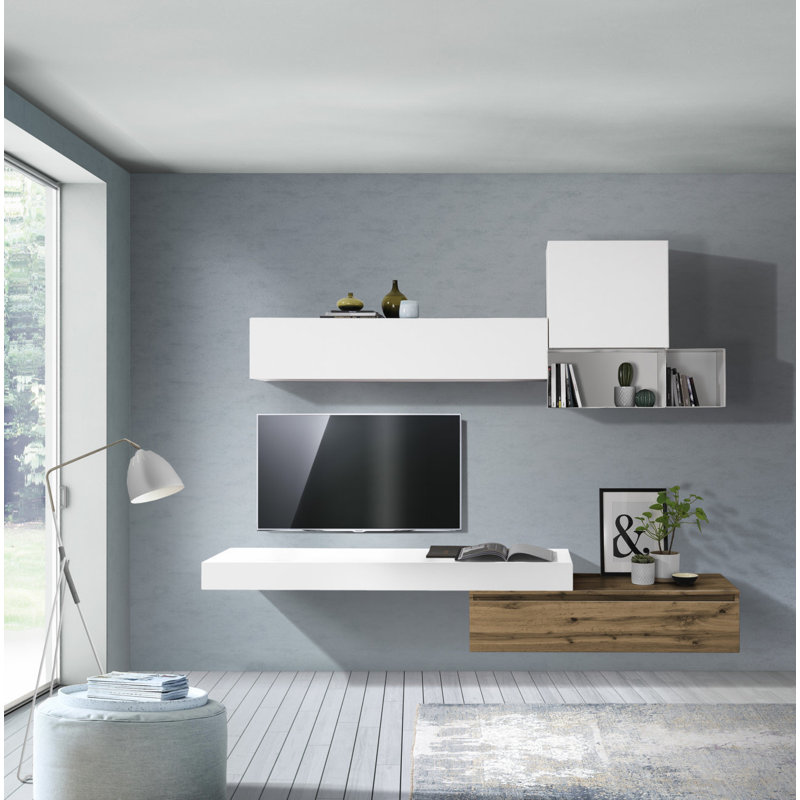 Evilynn Floating Shelf, White/Honey Oak