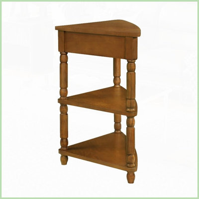 Table basse de coin triangulaire peu encombrante avec pieds en bois massif, finition vieillie à 3 niveaux pour les petits espaces, assemblage facile