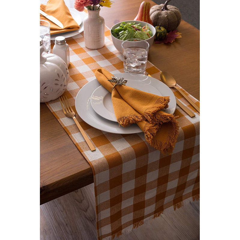 Laszlo Gingham 100% Cotton Table Runner, 14" L x 72" W, Pumpkin Spice