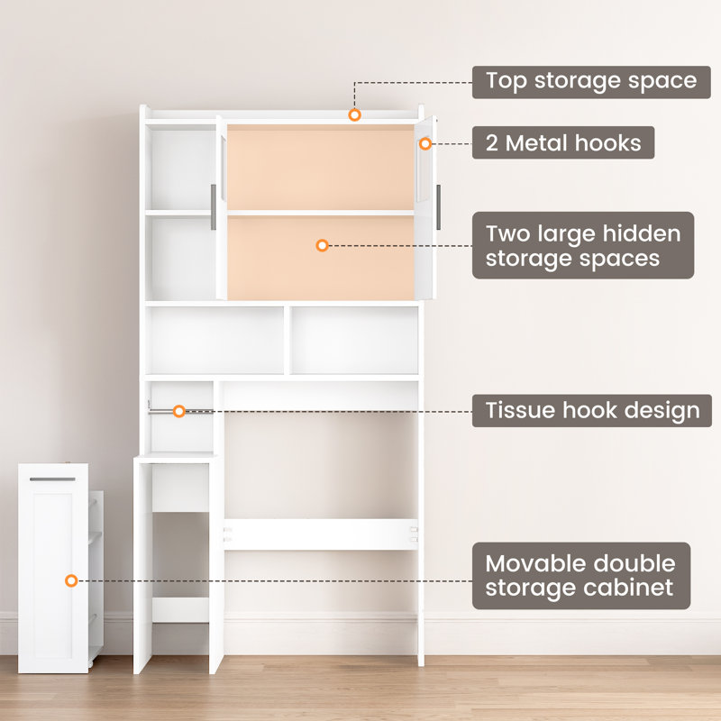 Over the Toilet Freestanding Storage with Cabinet, White