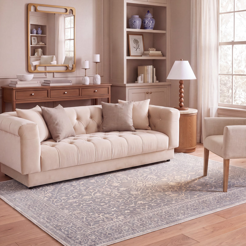 Calidia Floral Light Gray/Cream Area Rug, Rectangle 5'1" x 7'6"