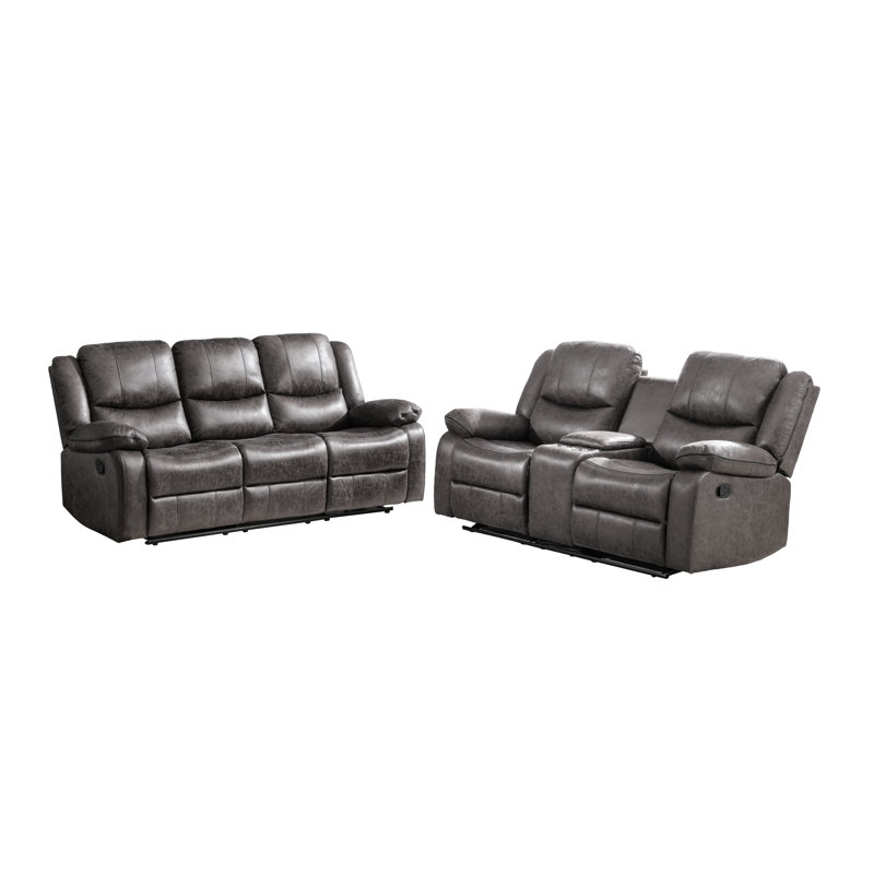 Ensemble 2 pièces: canapé inclinable avec table rabattable et causeuse à console coulissante, gris, 2-piece Set