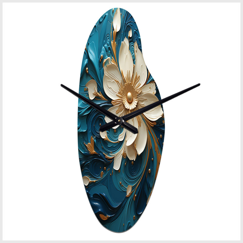 Majestic Motion Teal Spiral II - Curved Shape Decorative Blue Abstract Spirals Wall Clock, Medium
