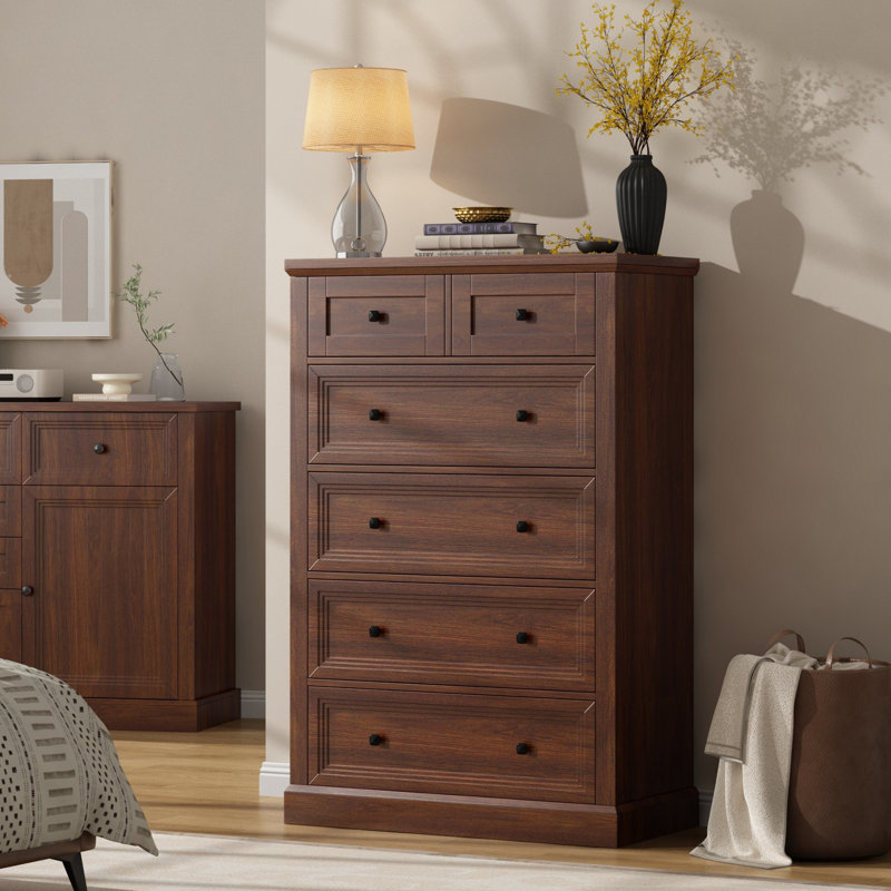 Commode rustique à 6 tiroirs l 31,4 po Rollen, grande commode rustique pour chambre