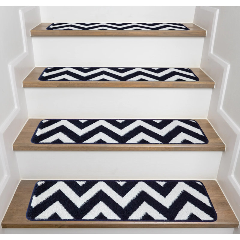 Tapis d'escalier antidérapants gris / blanc 9 x 28 po , Bleu